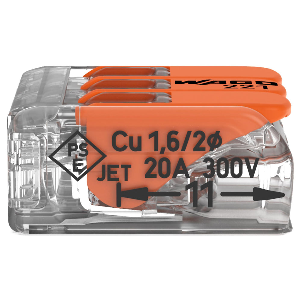 WAGO 221-413 lever open detail showing tool-free access and quick setup