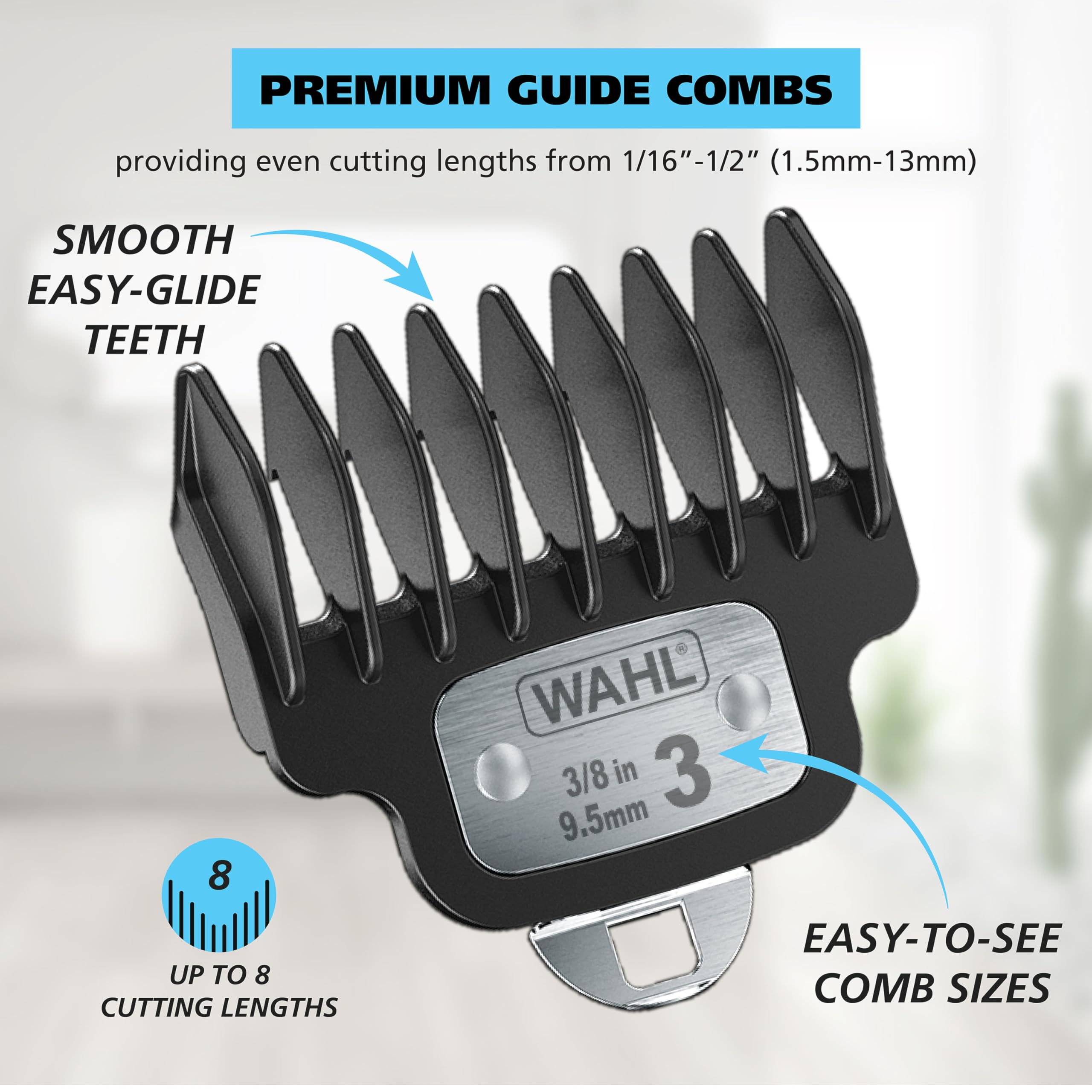 Wahl guide combs and accessories laid out for organized trimming