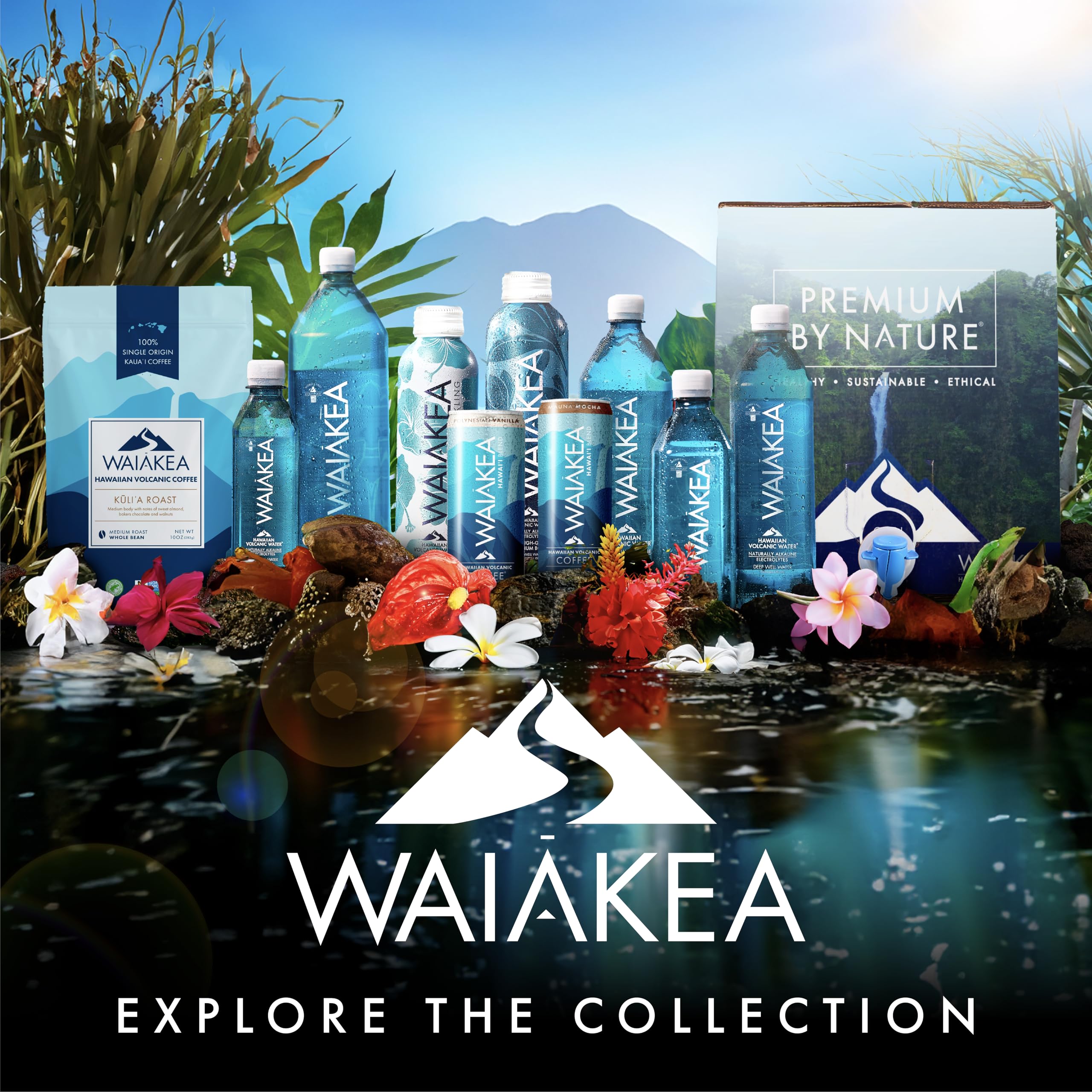 Waiakea bottle in hand for size comparison and portable hydration benefit