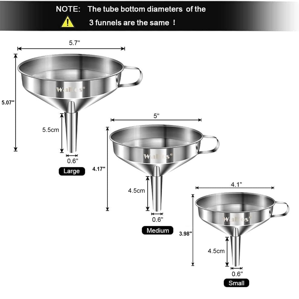 Walfos funnels stacked compactly for tidy cabinet storage and space savings
