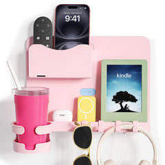 WALfuyao front view pink bedside shelf showing neat storage benefit