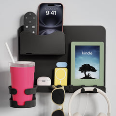 WALfuyao front view mounted on wall showing tidy bedside storage benefit