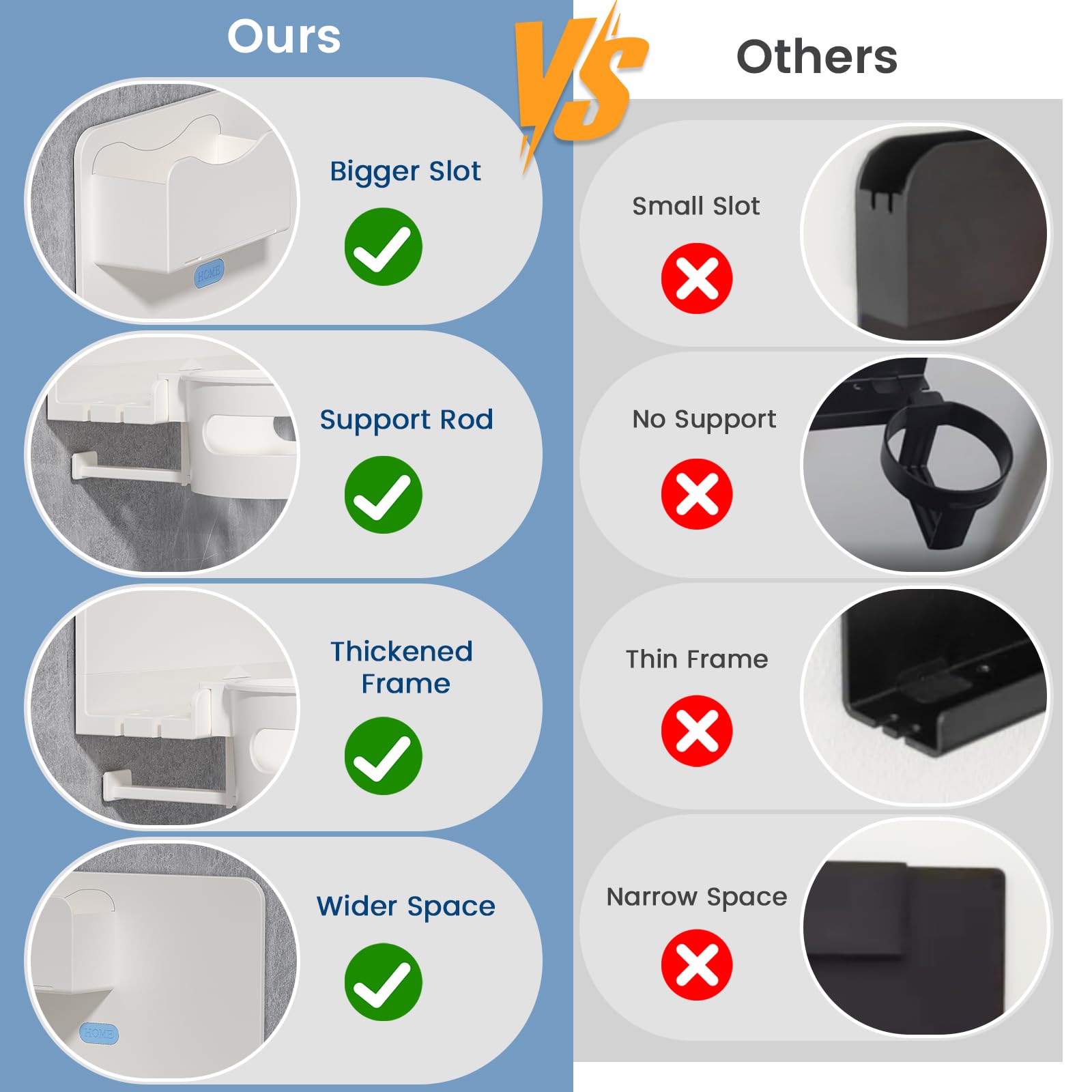 WALfuyao removable hooks and upper slot showing flexible organization options