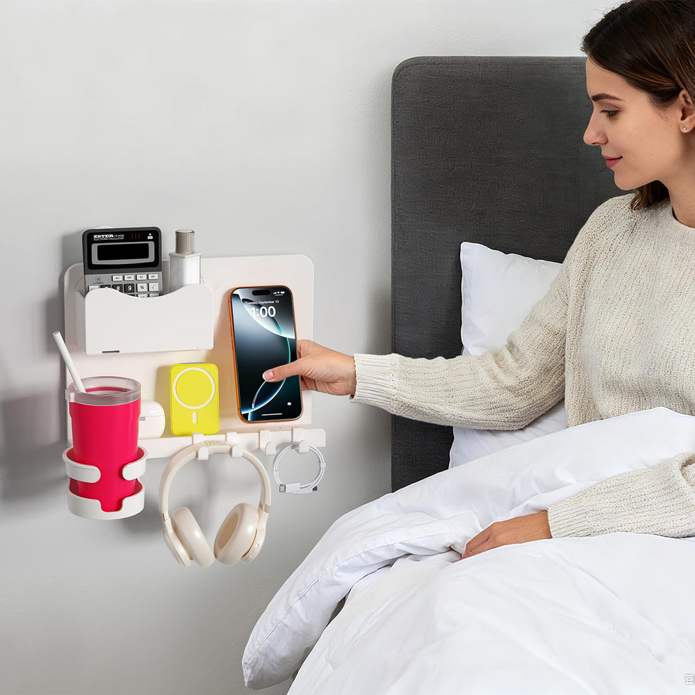 WALfuyao shelf holding tablet and phone showing widened capacity for devices