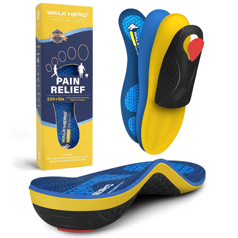 WALK·HERO front view of full-length heavy duty insole showing profile and branding for durable support