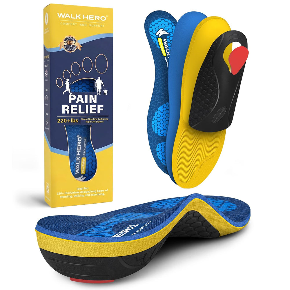 WALK·HERO front view of insoles showing full-length shape and fit benefits