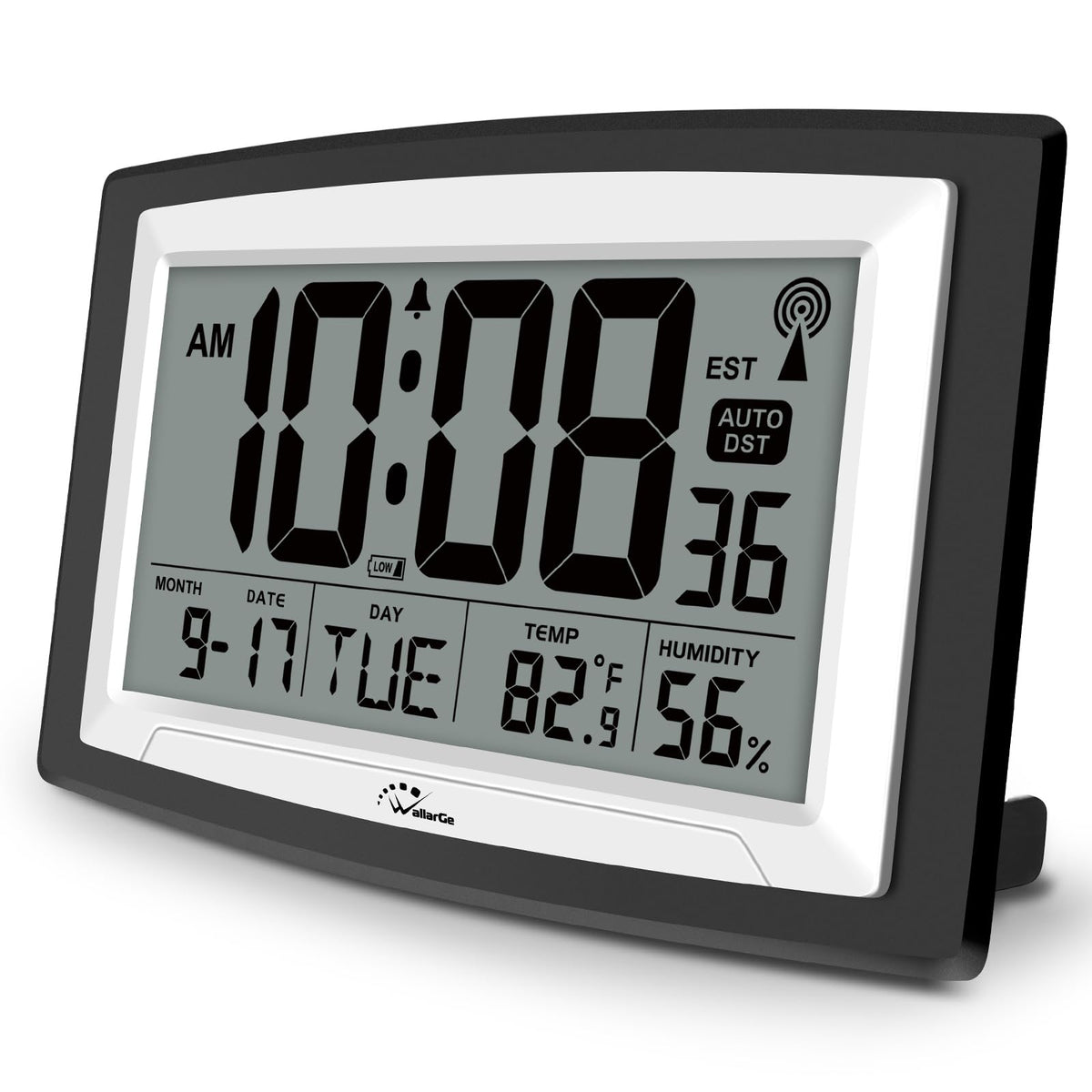 WallarGe atomic clock front display showing time and date for easy reading