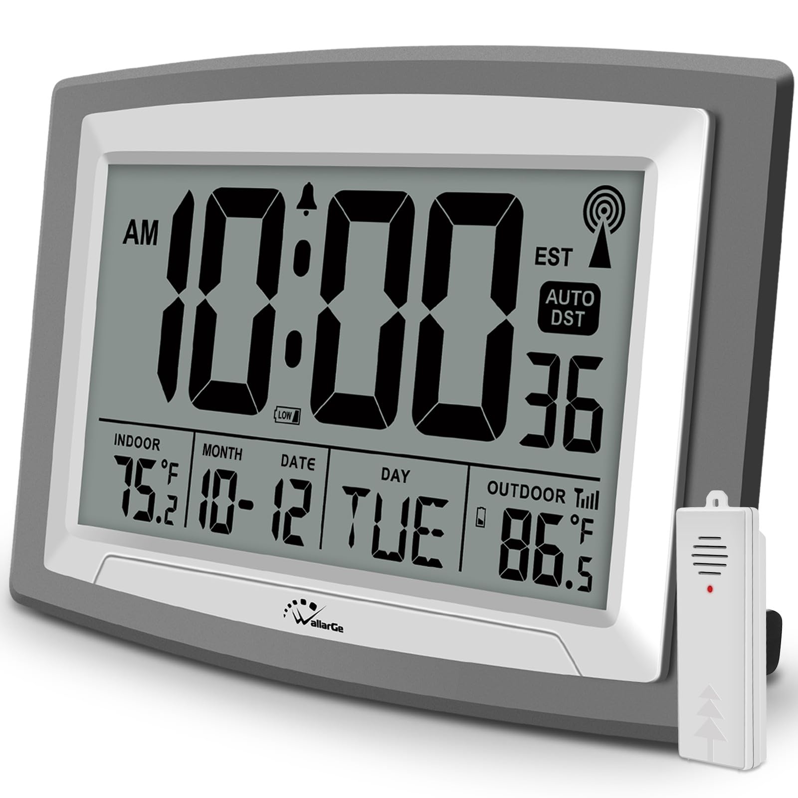 WallarGe atomic clock front view showing large clear digits and easy reading