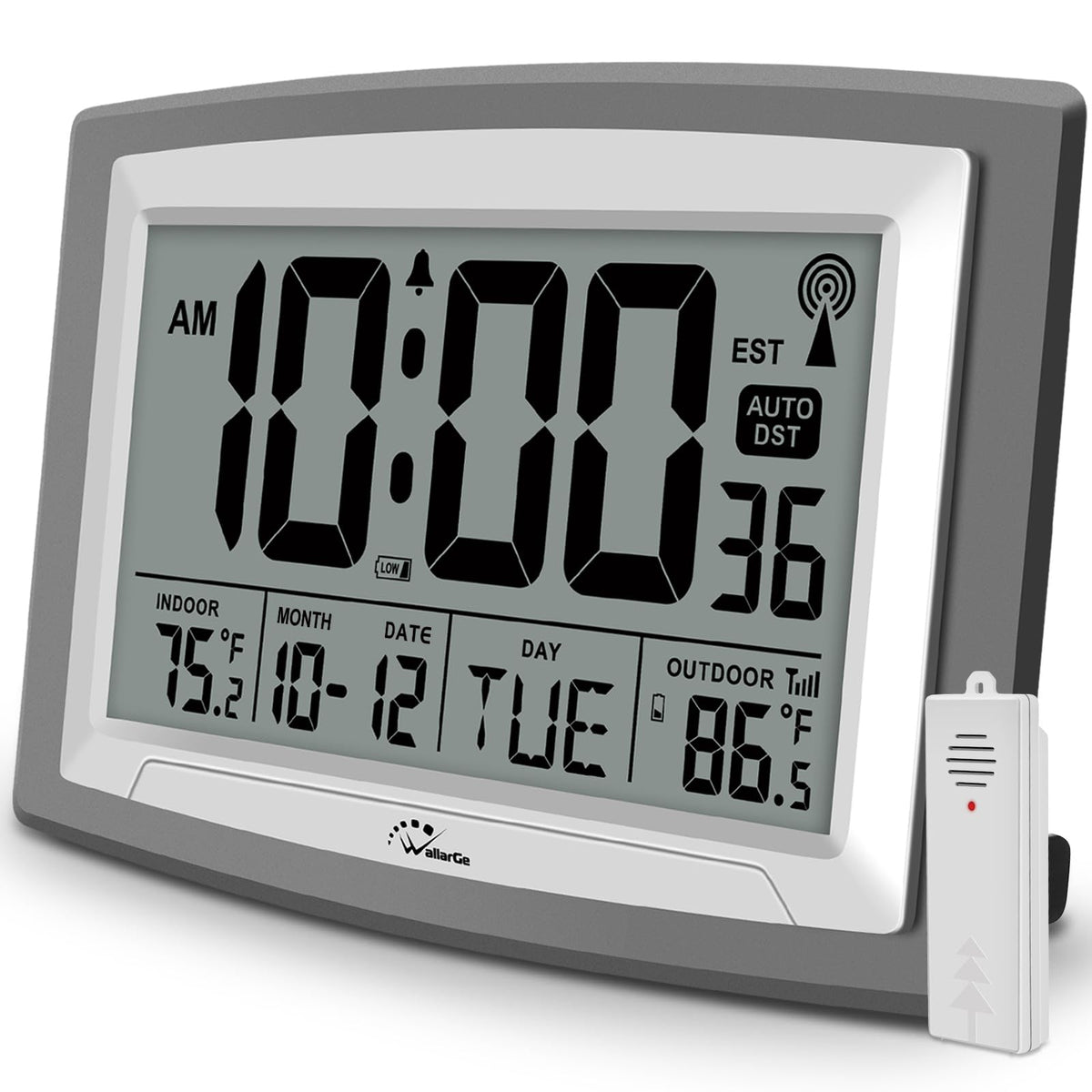 WallarGe atomic clock front view showing large clear digits and easy reading
