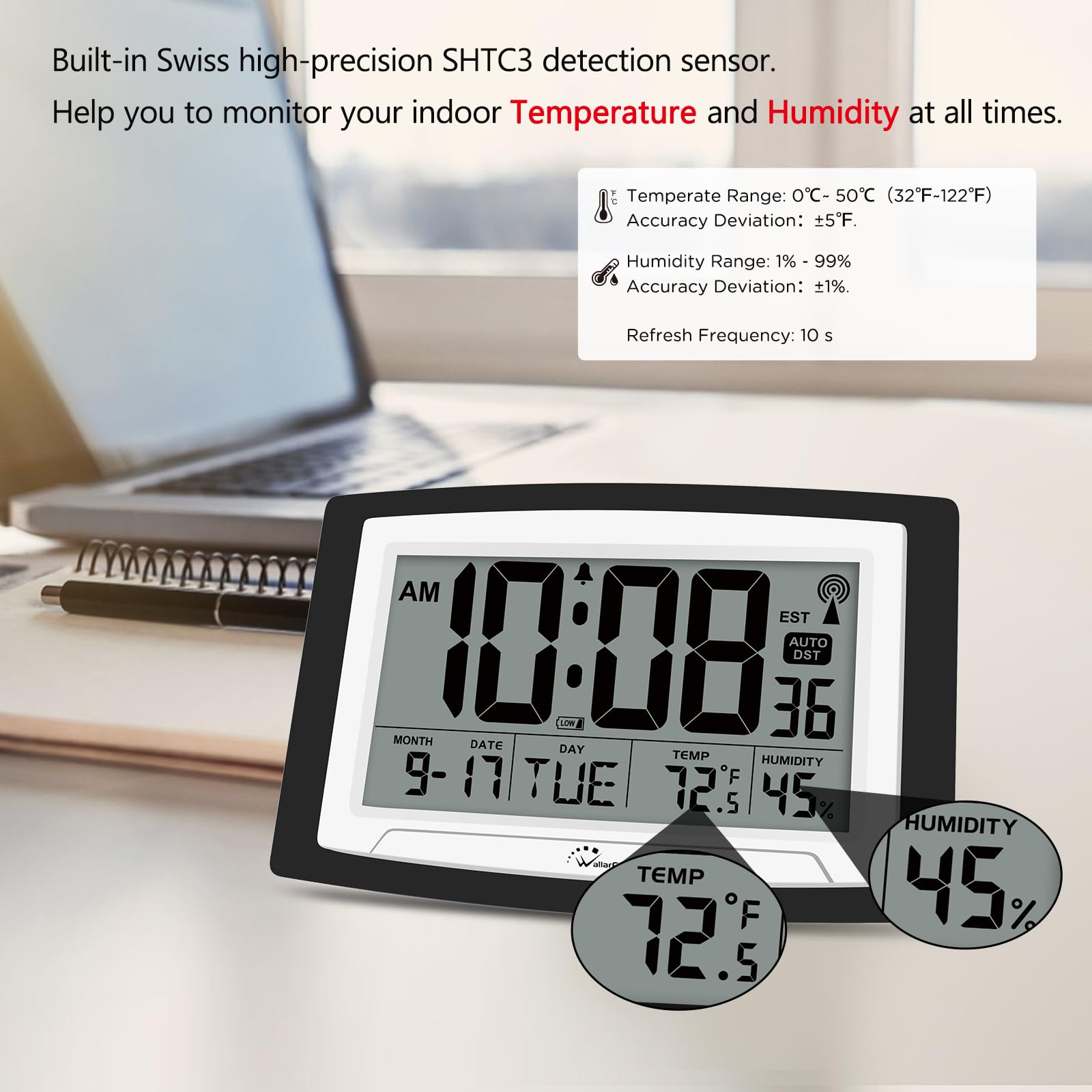 WallarGe wall clock in kitchen showing clear numbers and practical use