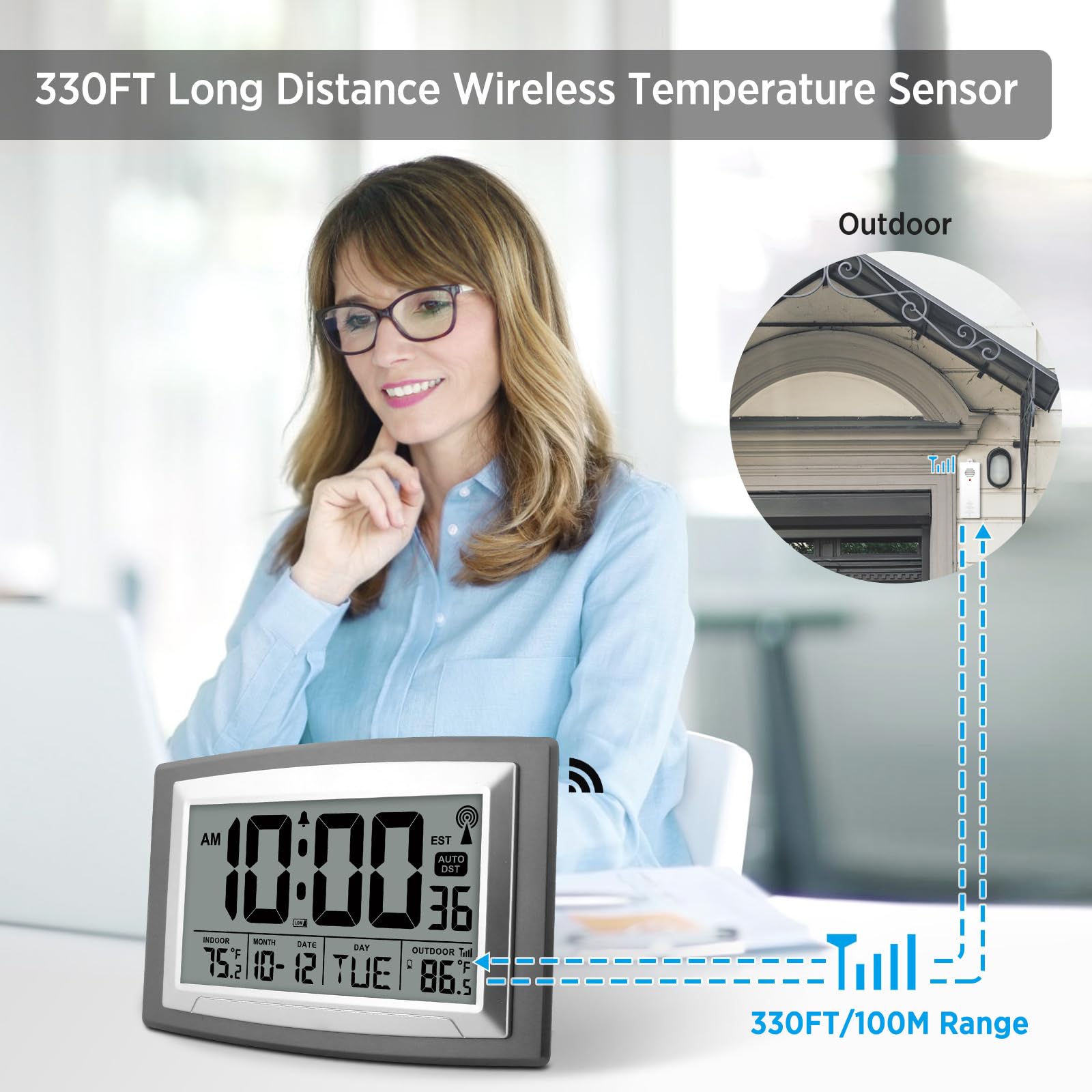 WallarGe clock side profile placed on desk for versatile room placement