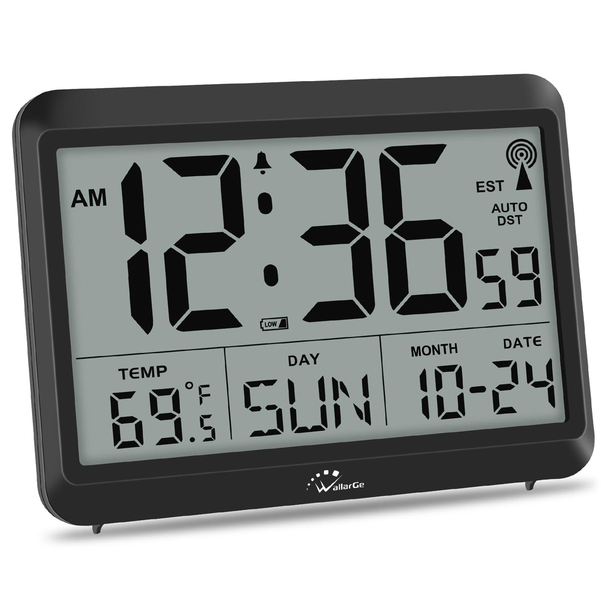 WallarGe front display showing time date and temperature for quick reference