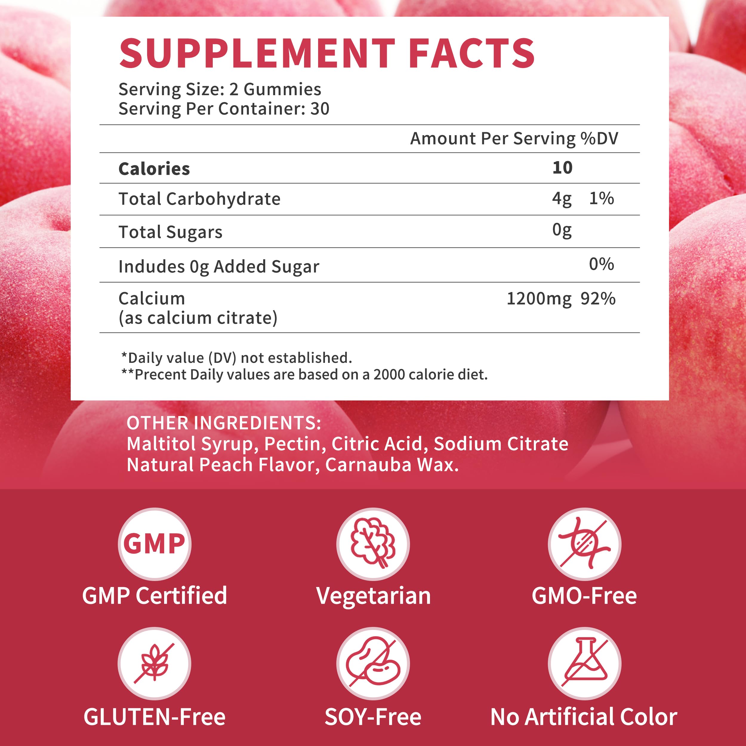 Wanish gummies next to fresh peach illustrating natural peach flavor