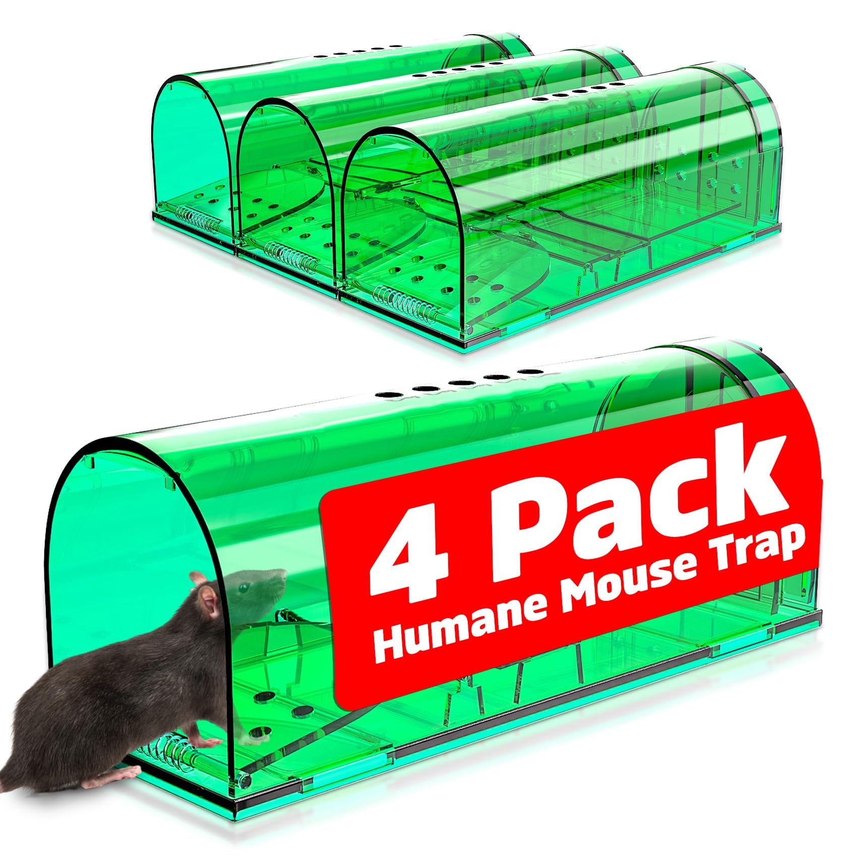 Wanqueen front view of four traps showing compact humane design and safe capture