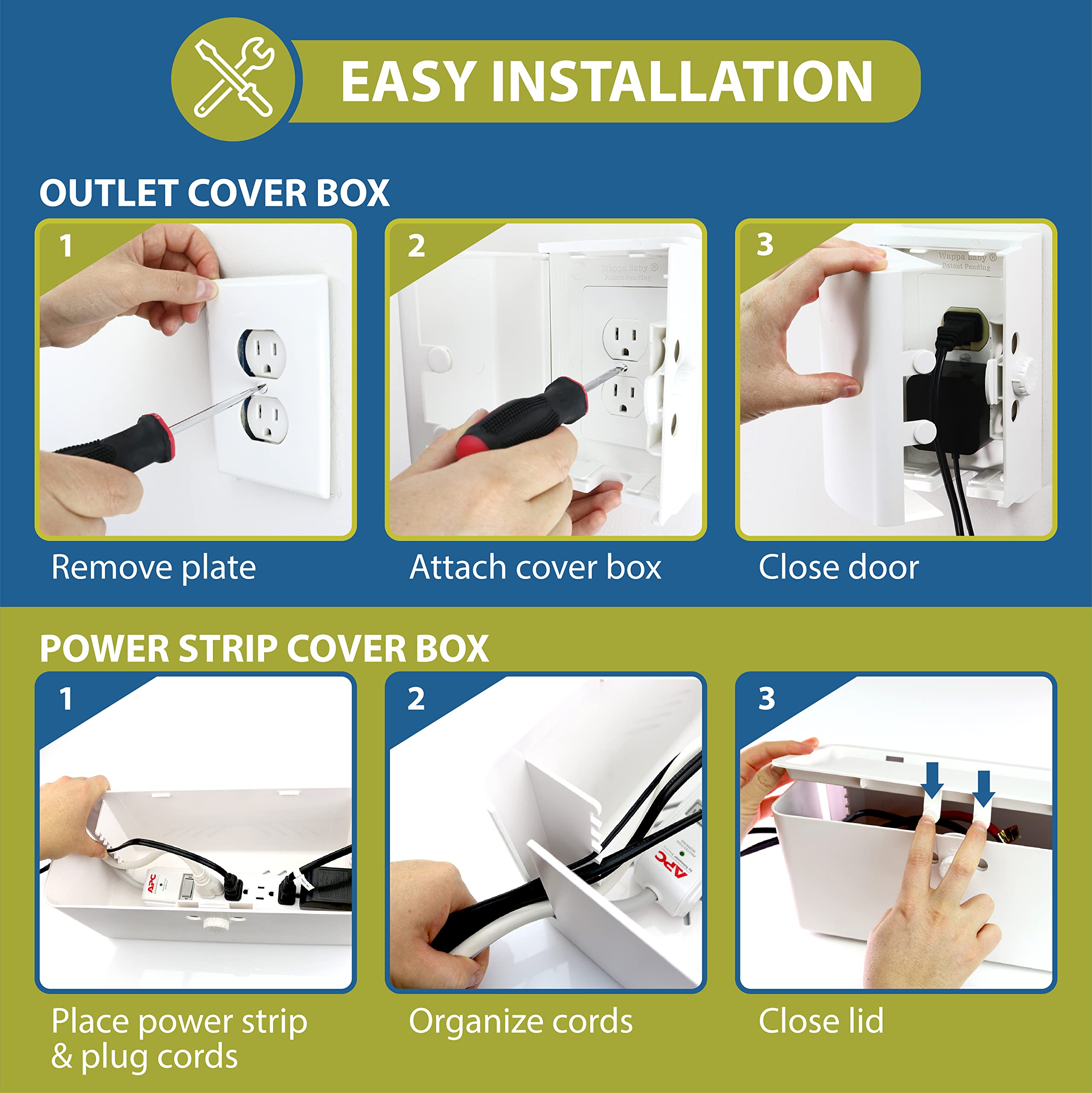 Wappa Baby in use in living room protecting TV area and reducing electrical access