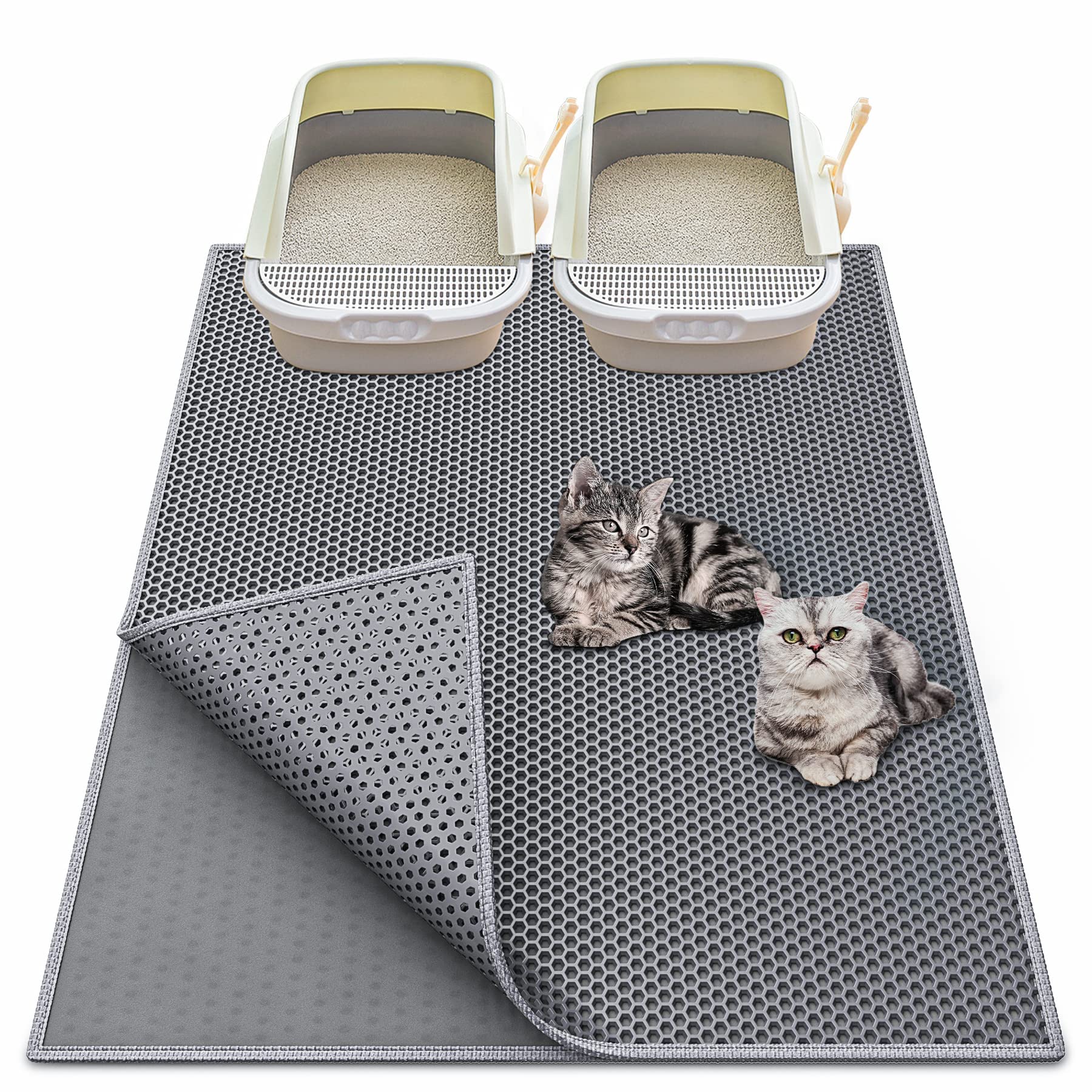 Waretary front view of XL grey mat showing full coverage benefit