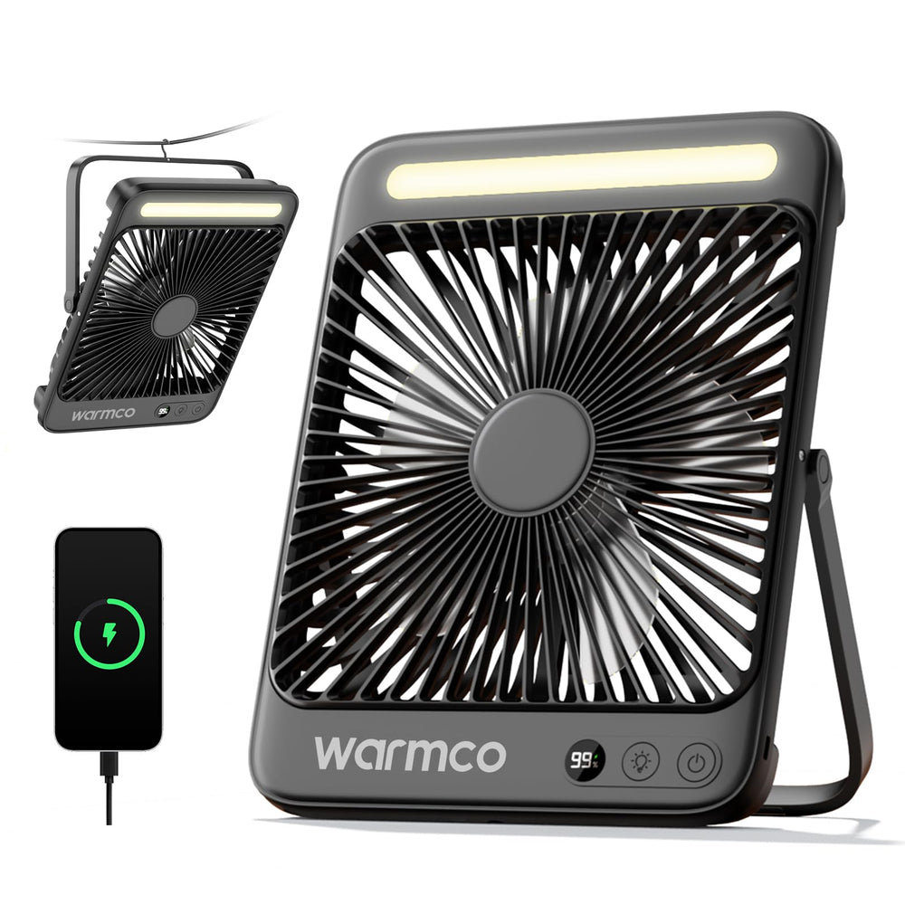 Warmco D4 front view showing fan and lantern, portable cooling benefits