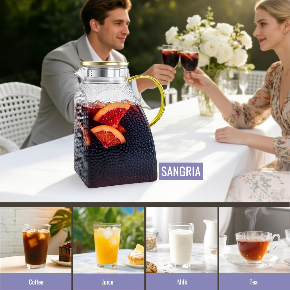 WARMSIMPLE pitcher filled with iced tea on table showing attractive serving presentation