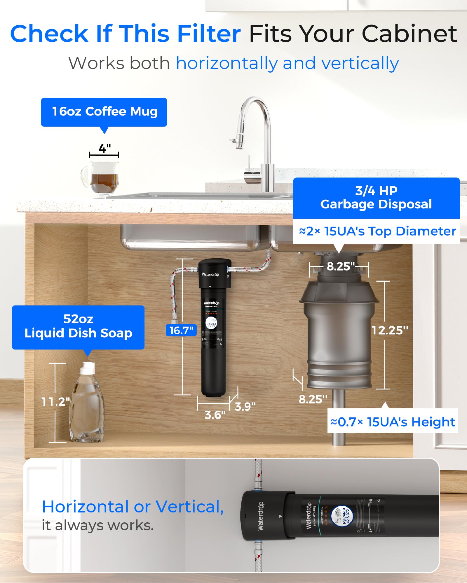 Waterdrop label and IAPMO certifications indicating verified safety benefit