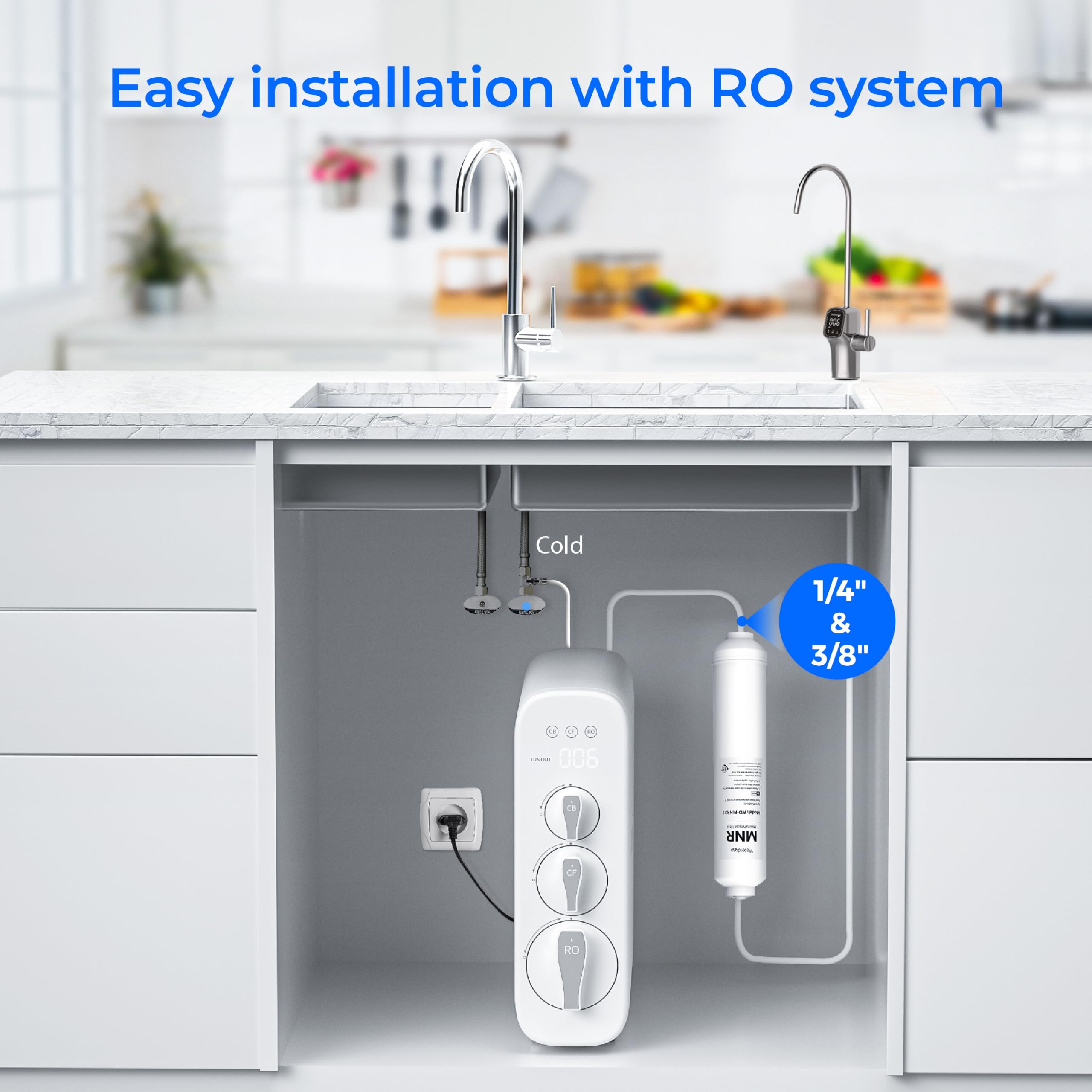 Waterdrop MNR35 beside common household item to show size and easy fit advantage