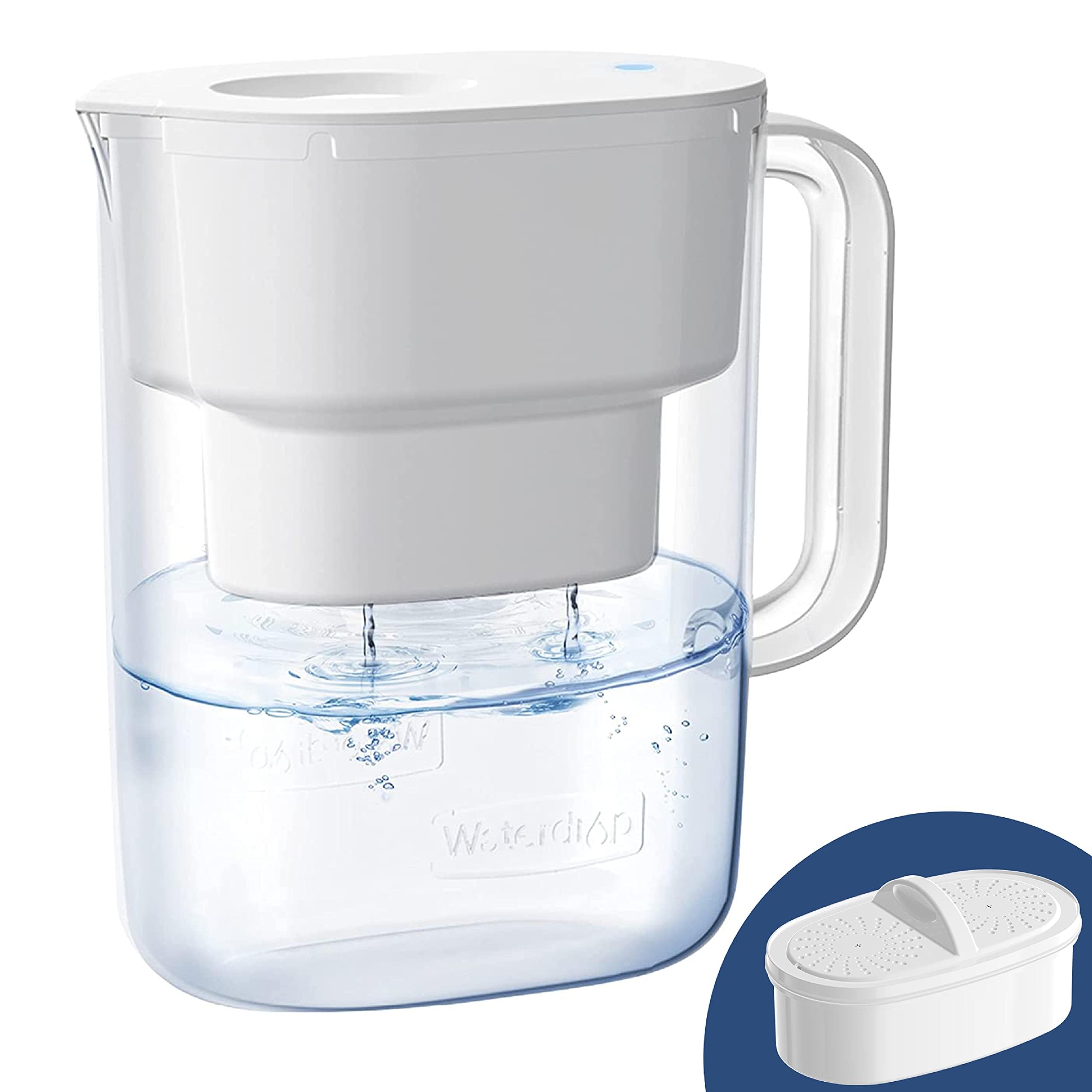 Waterdrop PT-07W front view showing clean white pitcher and compact design benefit