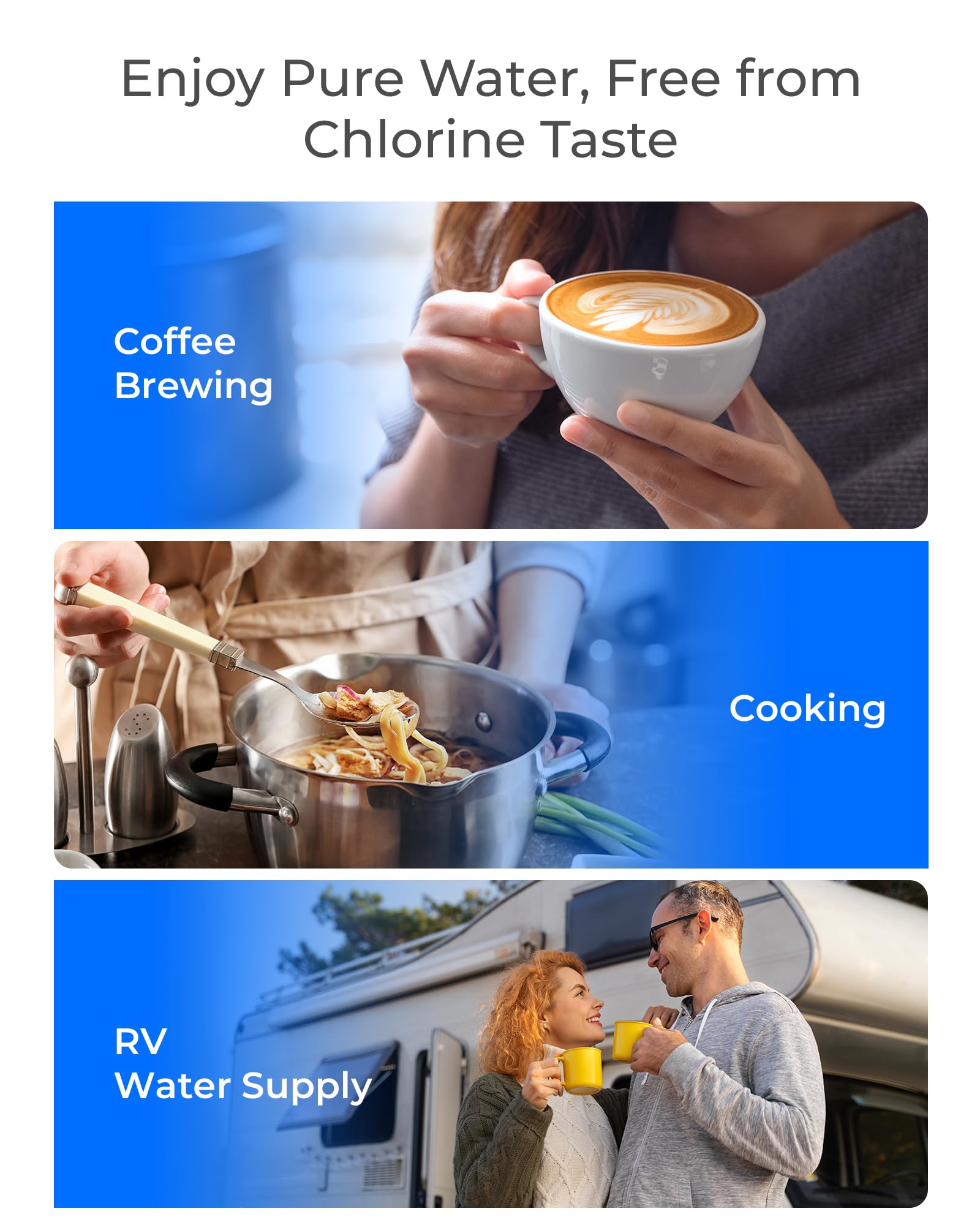 Waterdrop RF15 in a modern kitchen lifestyle scene conveying fresh-tasting water