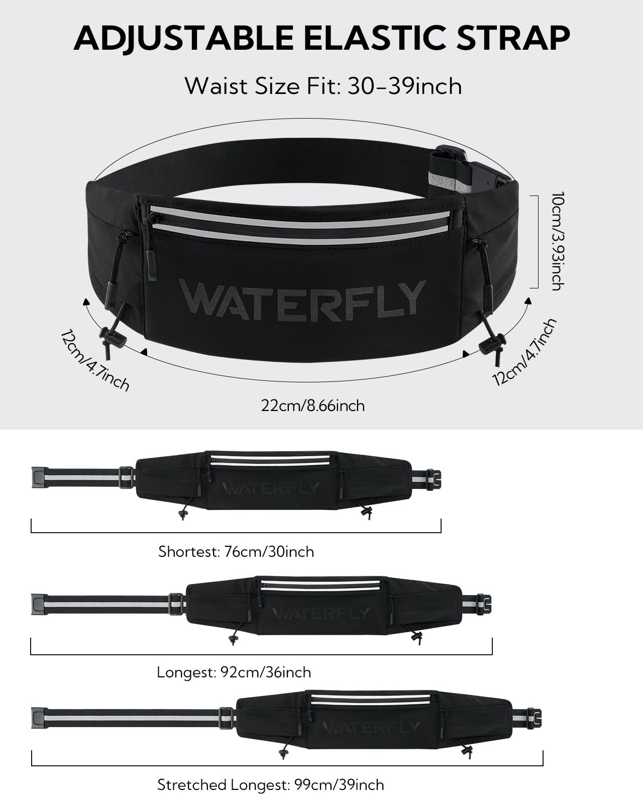 WATERFLY bib clip attached to belt showing race readiness and easy clipping benefit