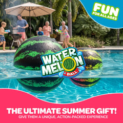 Watermelon Ball floating in pool with people playing and enjoying activity