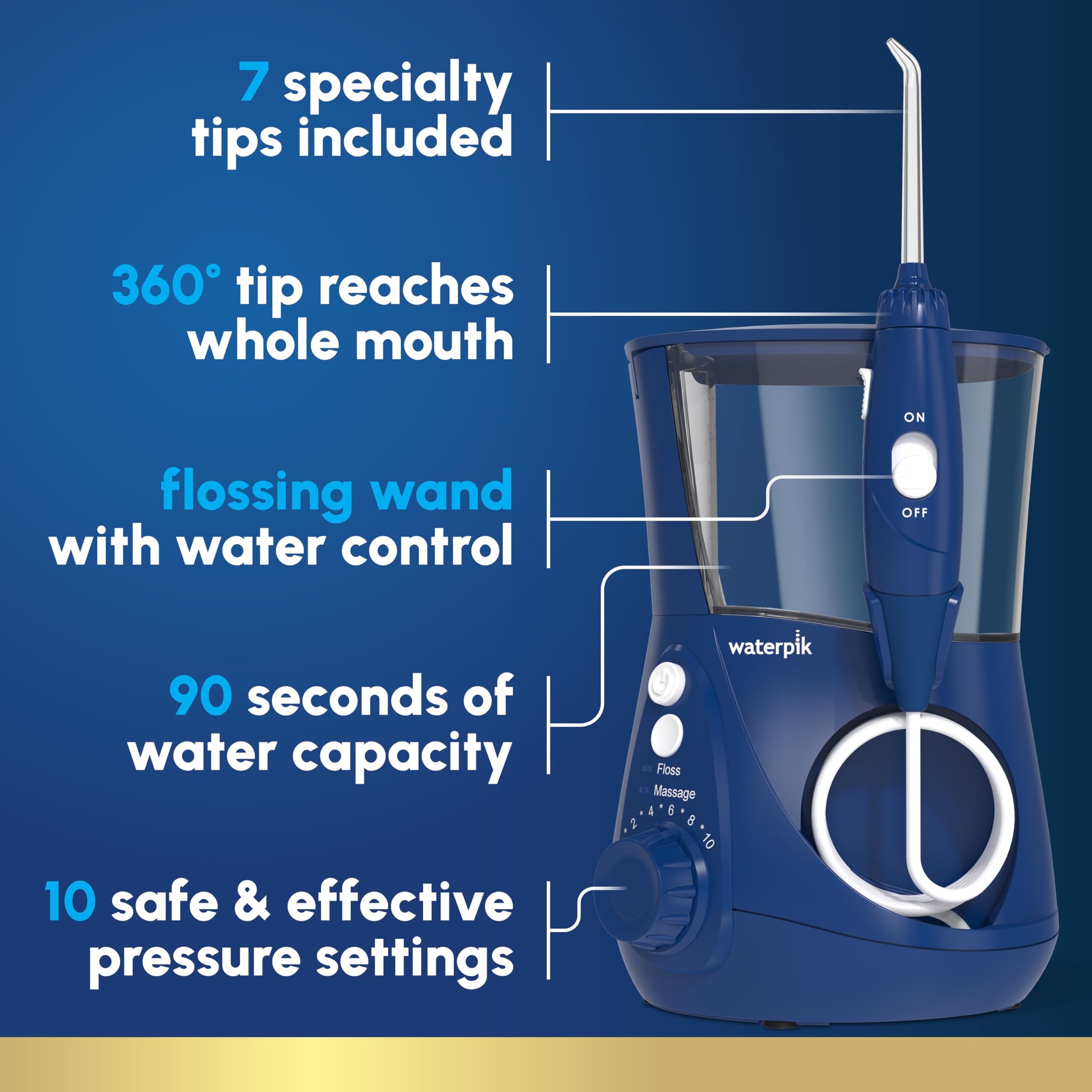 Waterpik close-up of rotating tip handle for full-mouth reach and precision