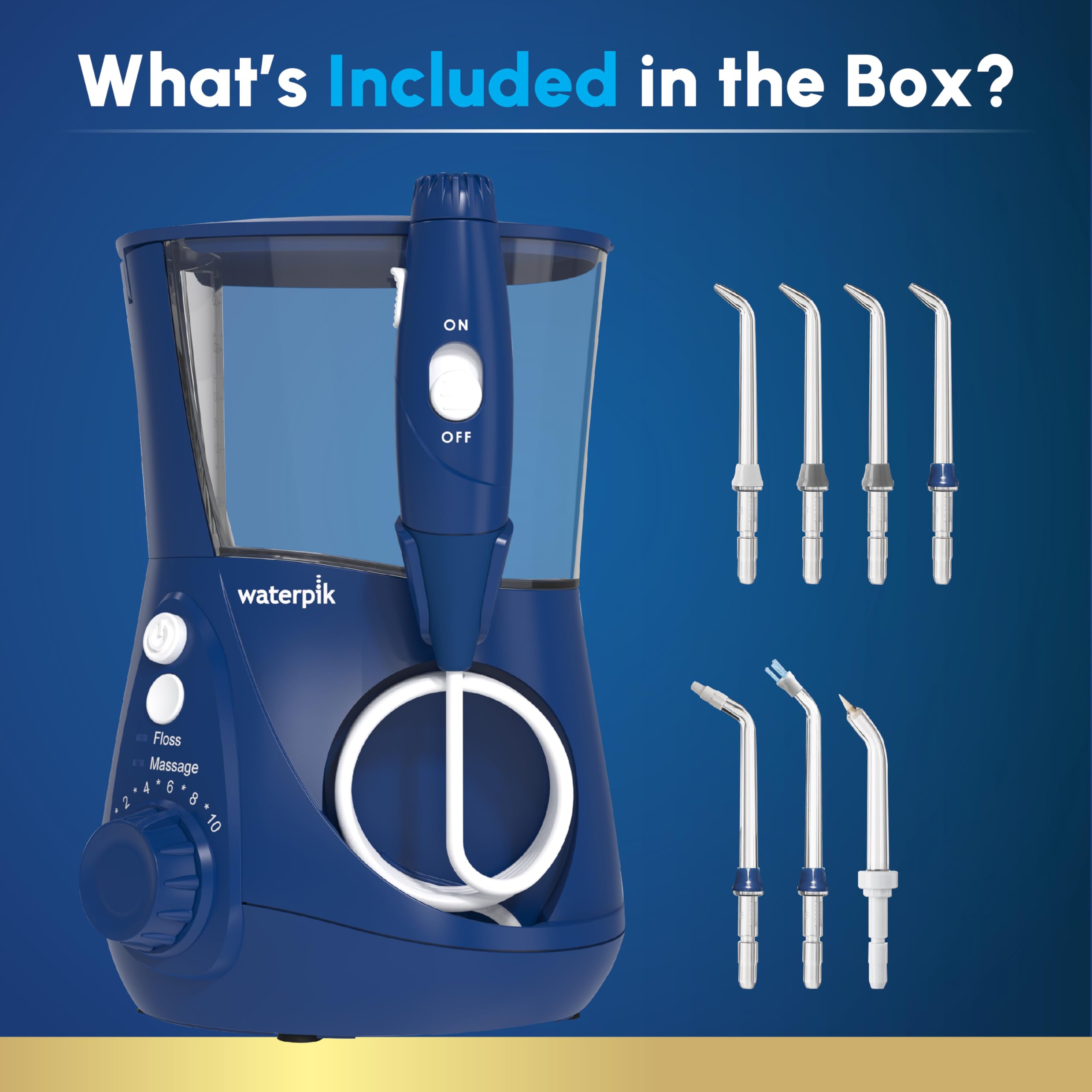 Waterpik assortment of seven color-coded tips for family sharing and needs