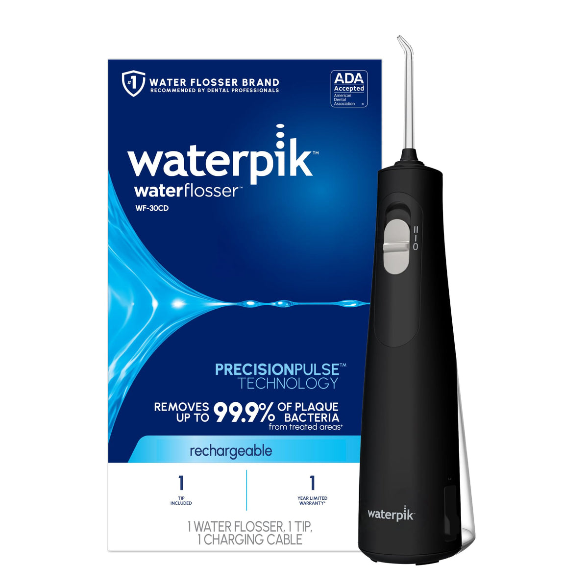 Waterpik Cordless 1100 front view showing compact travel-friendly design and easy grip