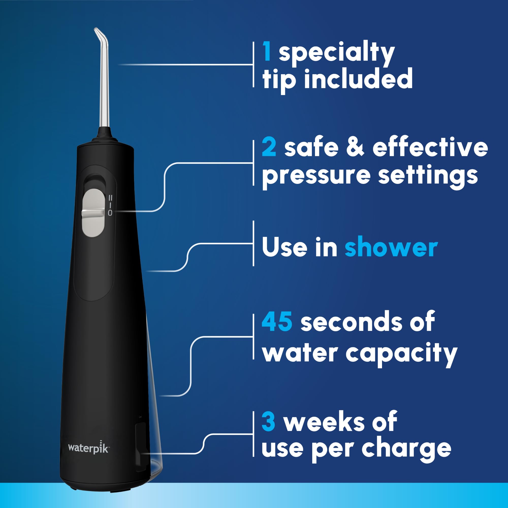 Waterpik Cordless 1100 removable 6 oz reservoir detail for simple filling and cleaning
