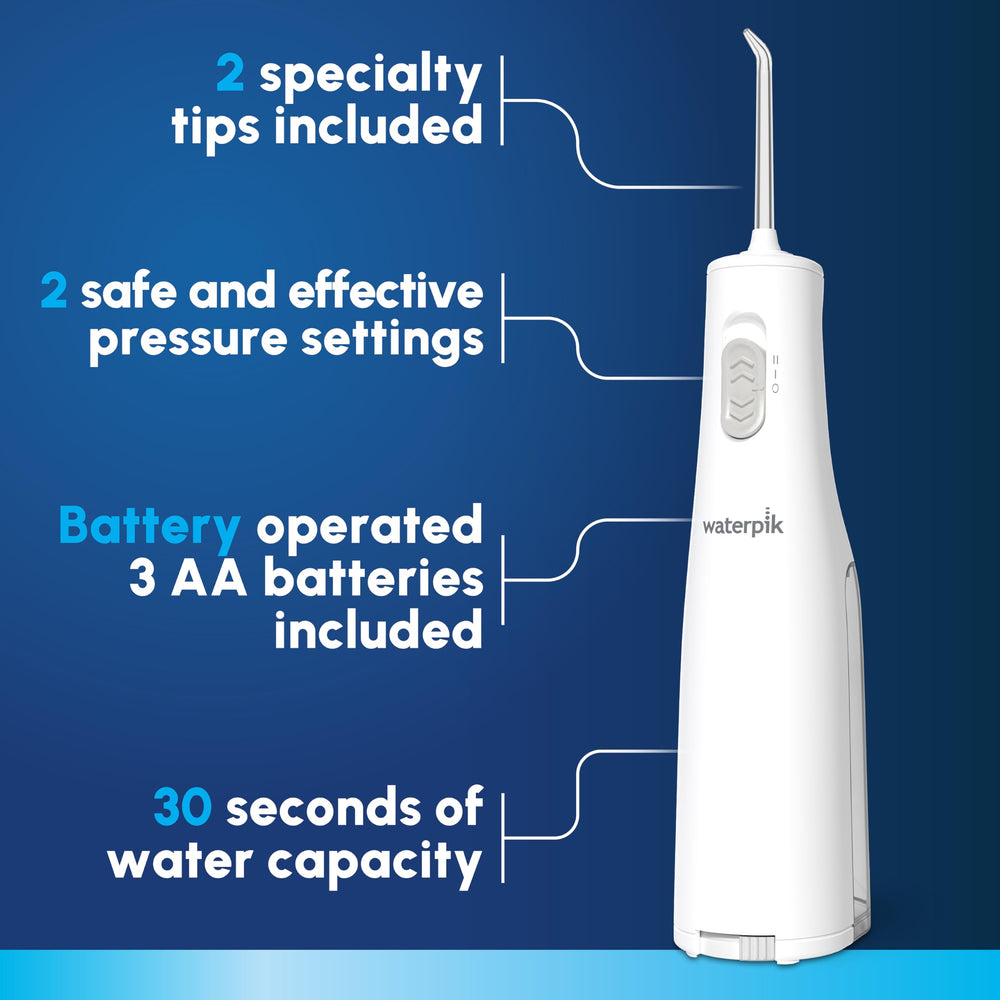 Waterpik reservoir close-up highlighting removable 5-ounce reservoir for quick refills