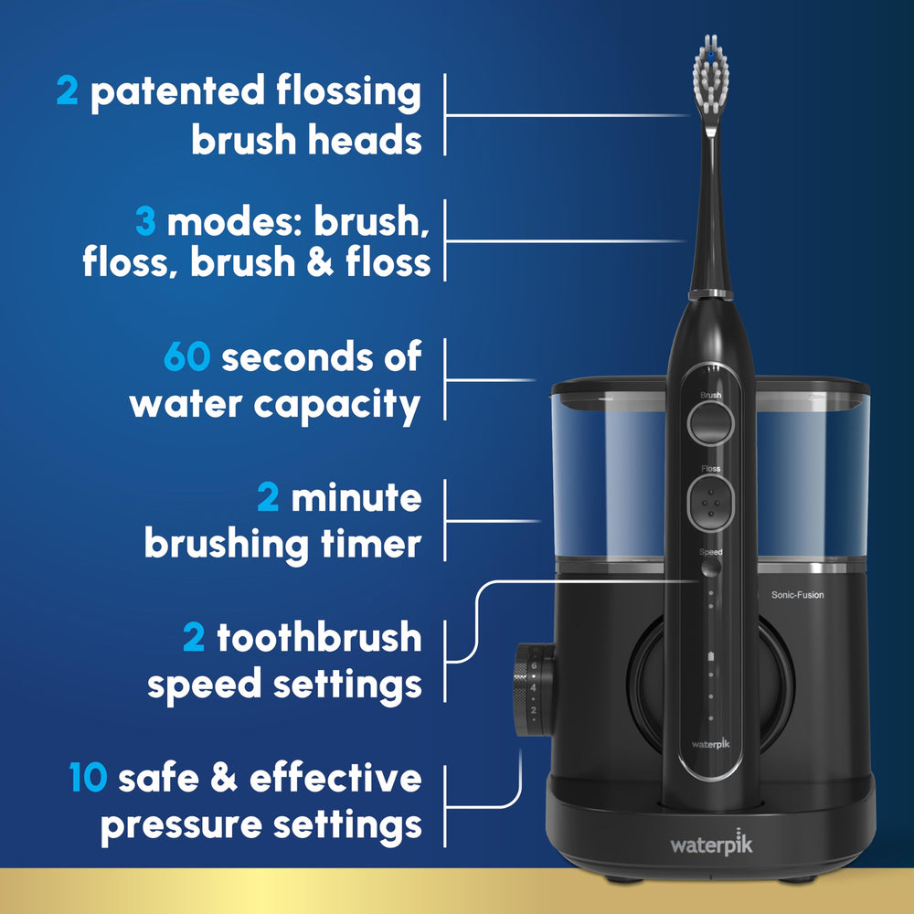 Close up of Waterpik Sonic‑Fusion handle focusing on grip and brush connection for better control