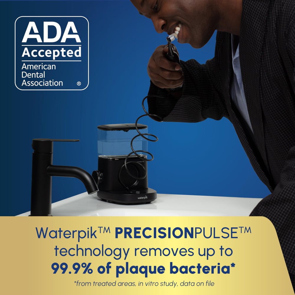 16 oz removable reservoir on Waterpik Sonic‑Fusion highlighting easy fill and clean convenience