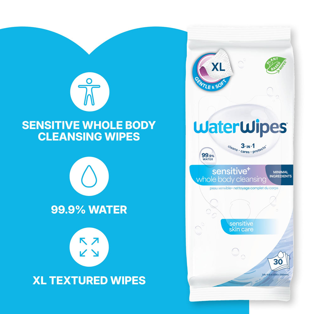WaterWipes single opened wipe full-size to illustrate large coverage benefit