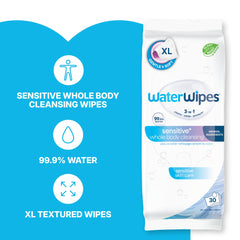 WaterWipes single opened wipe full-size to illustrate large coverage benefit