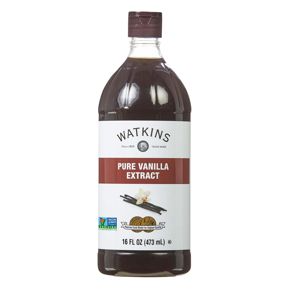 Watkins bottle front packaging showing brand and 16 ounce size for pantry convenience
