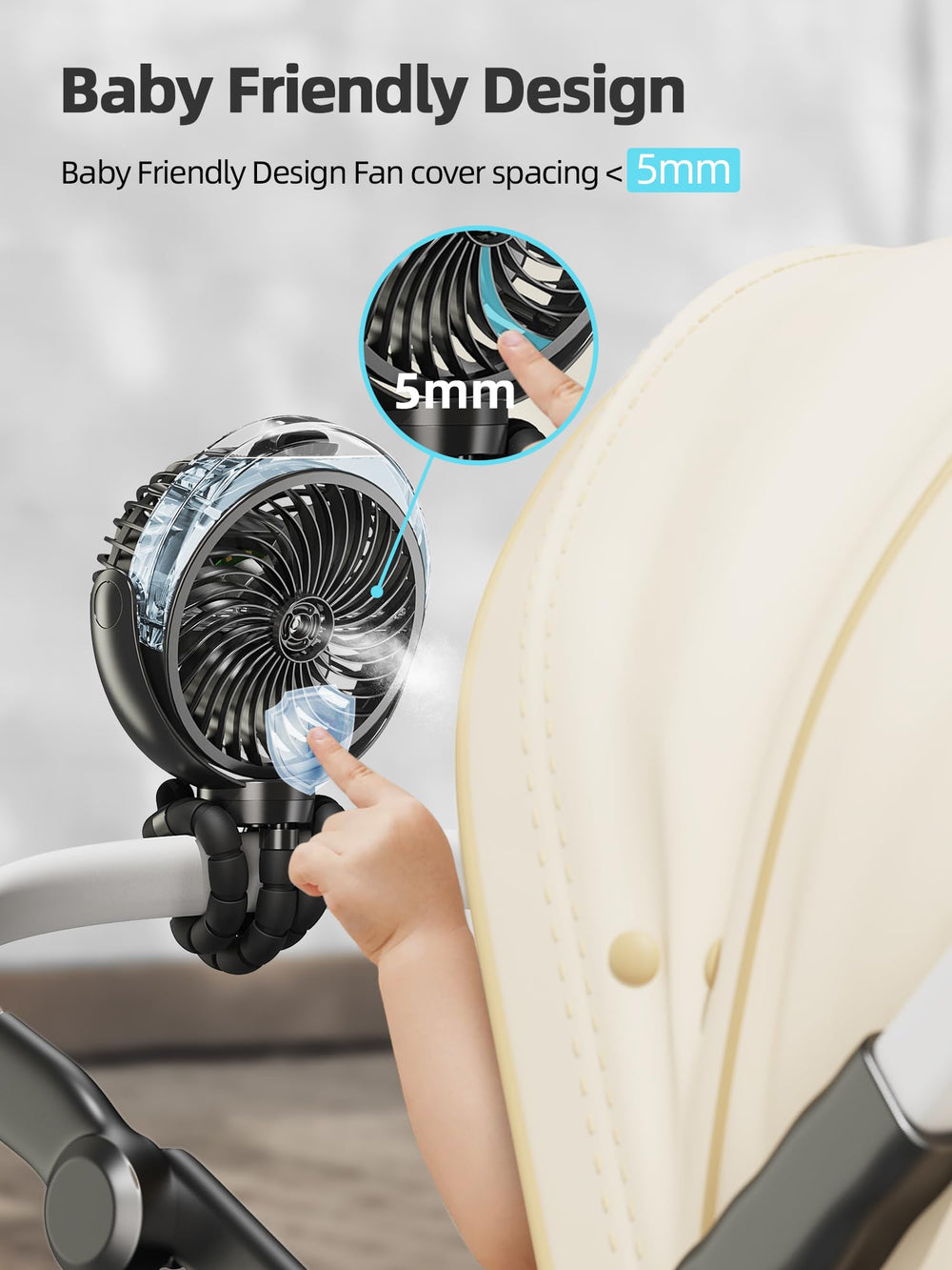 Wavmill fan head angled in 360° pivot, giving precise airflow direction benefit