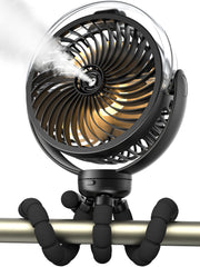 Wavmill front view attached to stroller, showing secure clip and cooling benefit