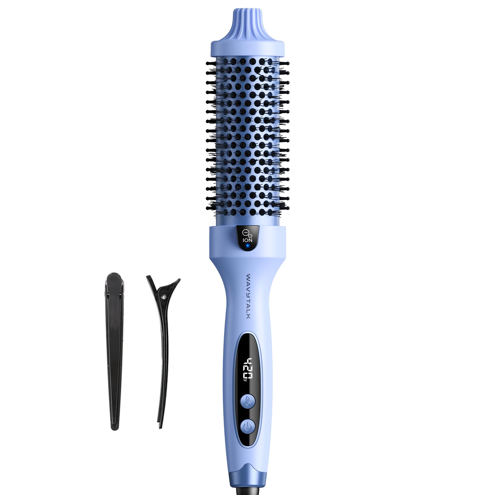 wavytalk front view of thermal brush showing barrel and handle for easy styling
