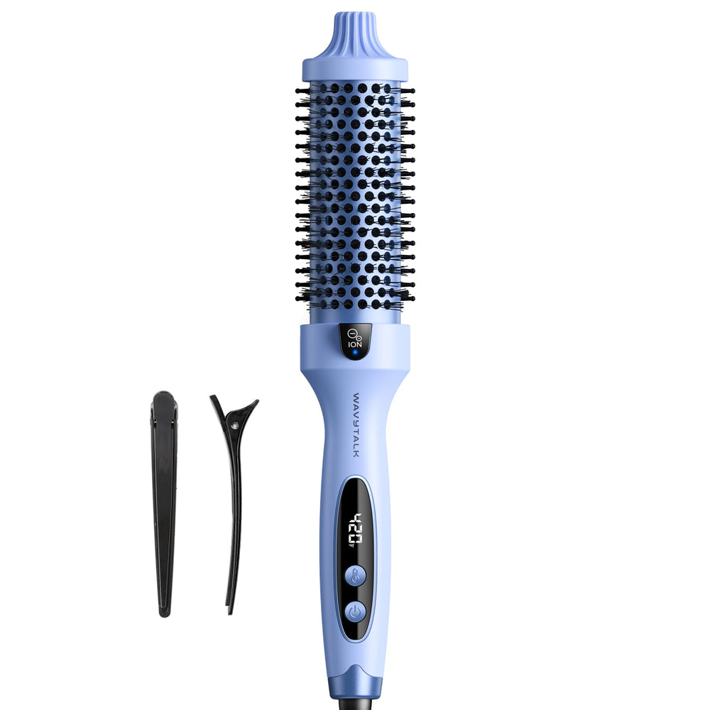 wavytalk front view of thermal brush showing barrel and handle for easy styling