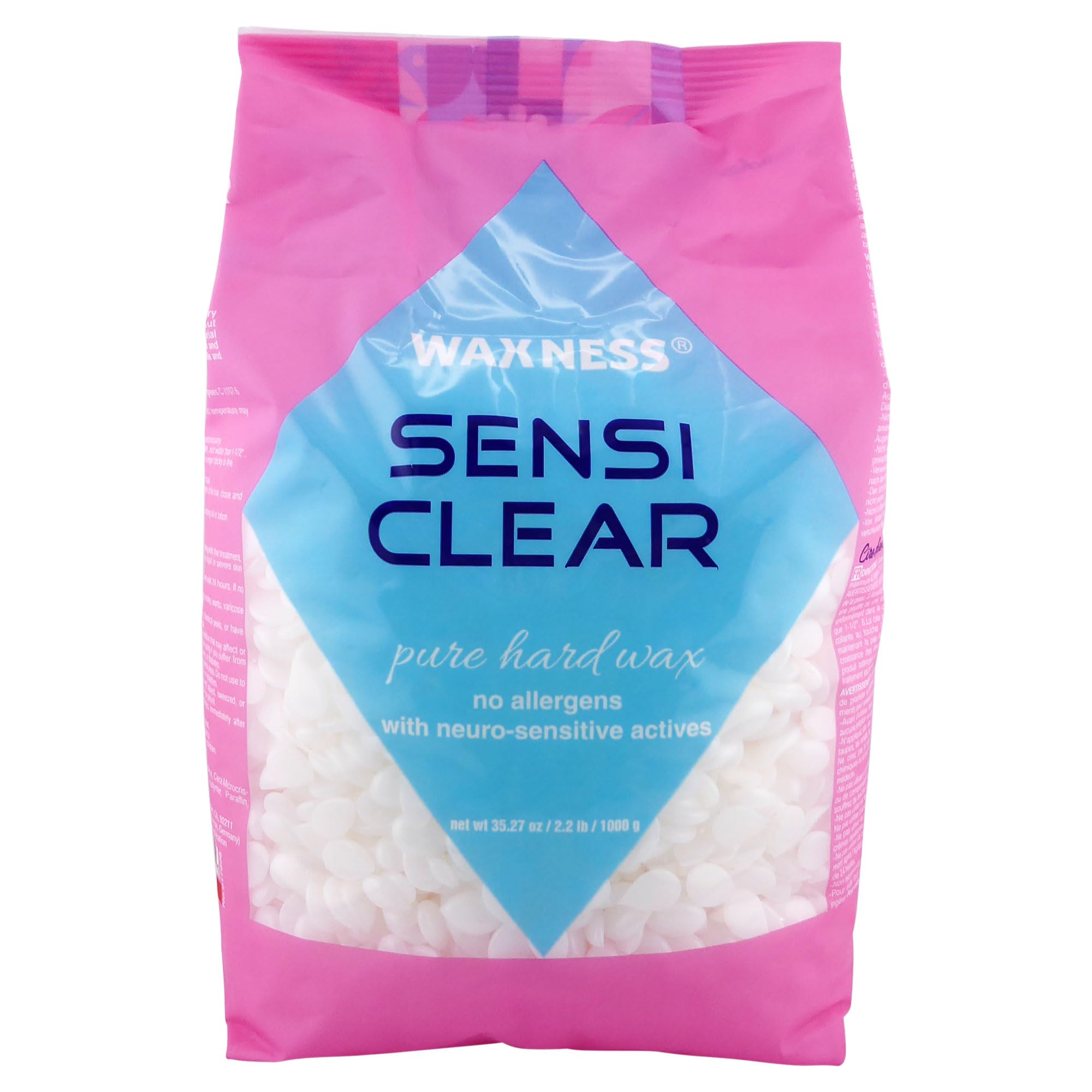Waxness front packaging showing 1kg bag and clear professional wax
