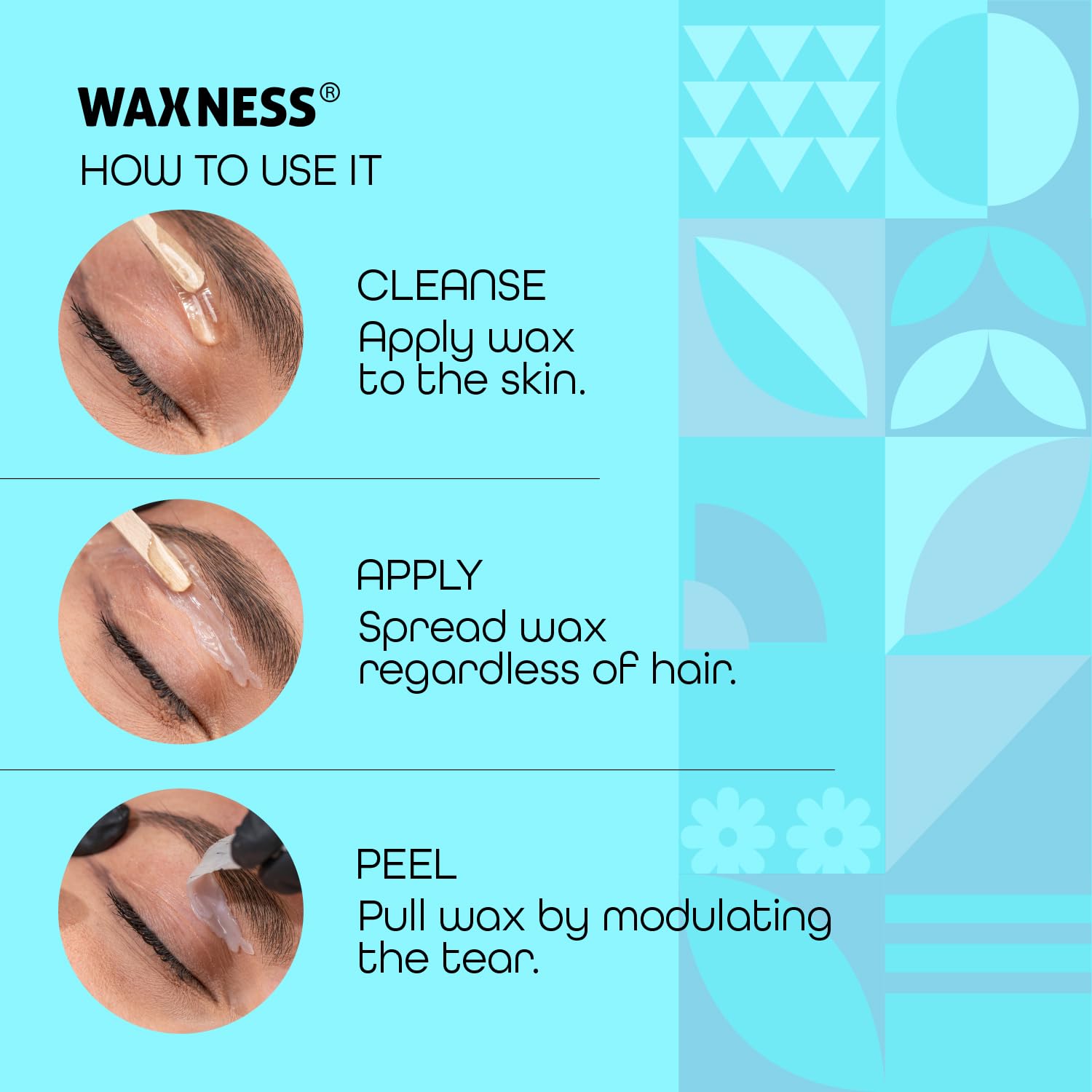 Stripless removal with Waxness wax highlighting clean hair extraction