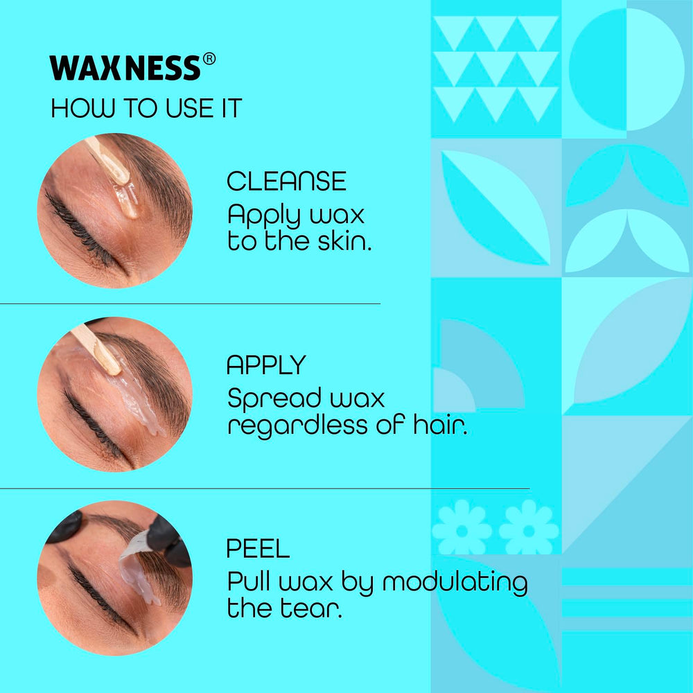 Stripless removal with Waxness wax highlighting clean hair extraction