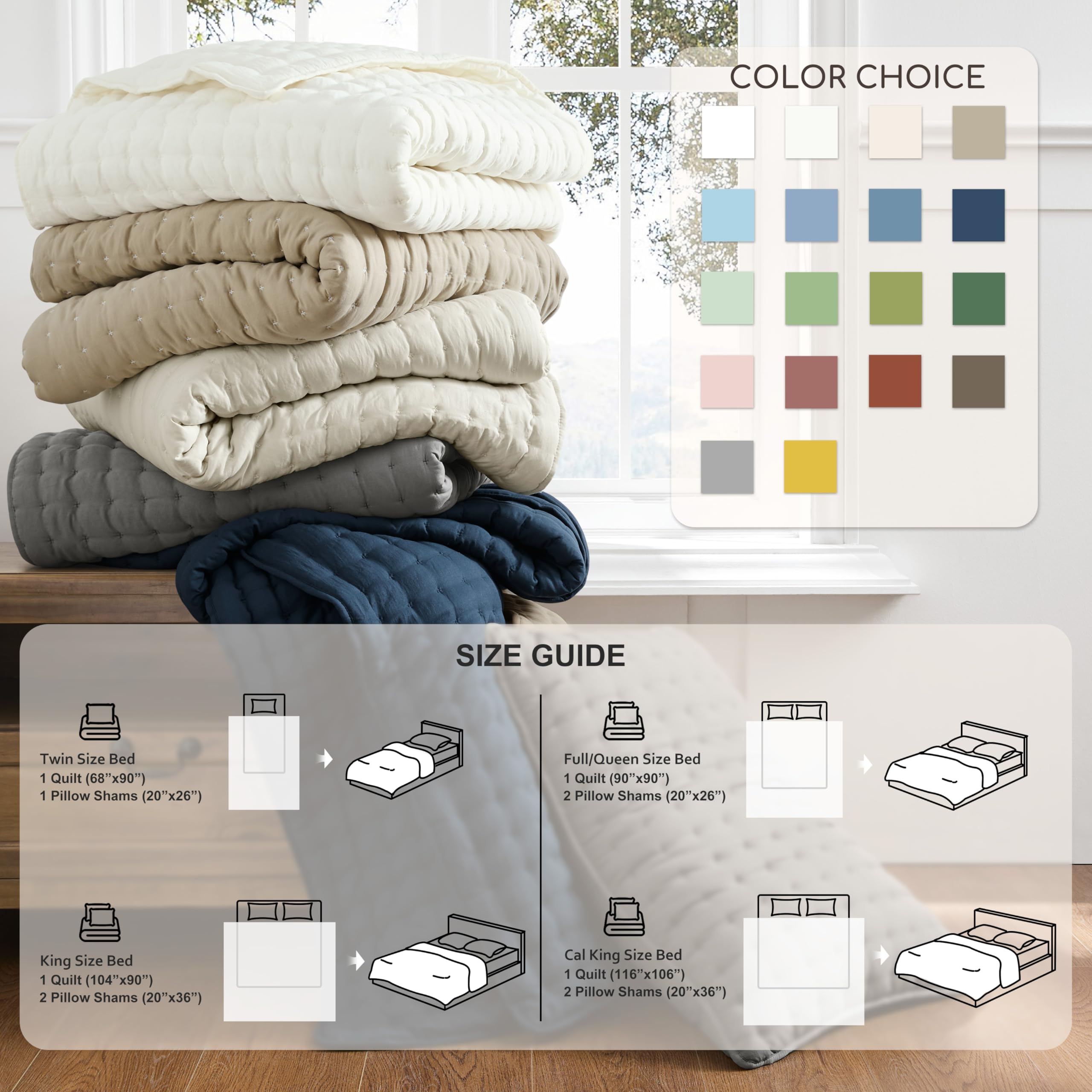 WDCOZY king quilt on mattress for size comparison and full bed coverage