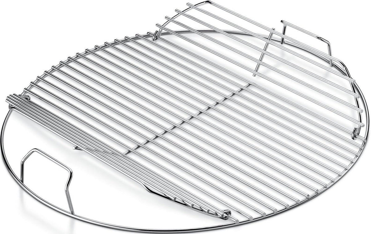 Weber hinged grate front view showing sturdy plated-steel and easy access
