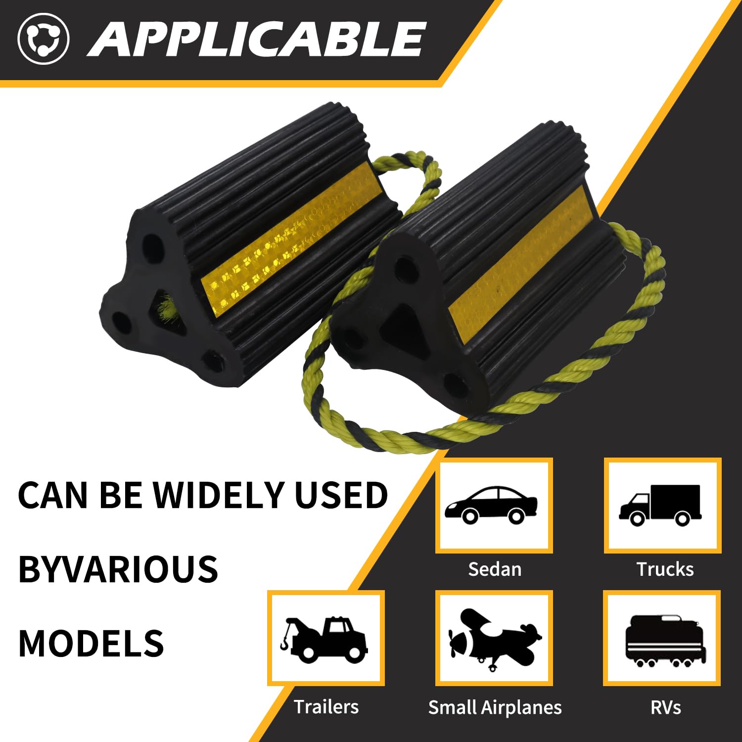 WECARLLE chocks placed at RV wheel demonstrating stable parking