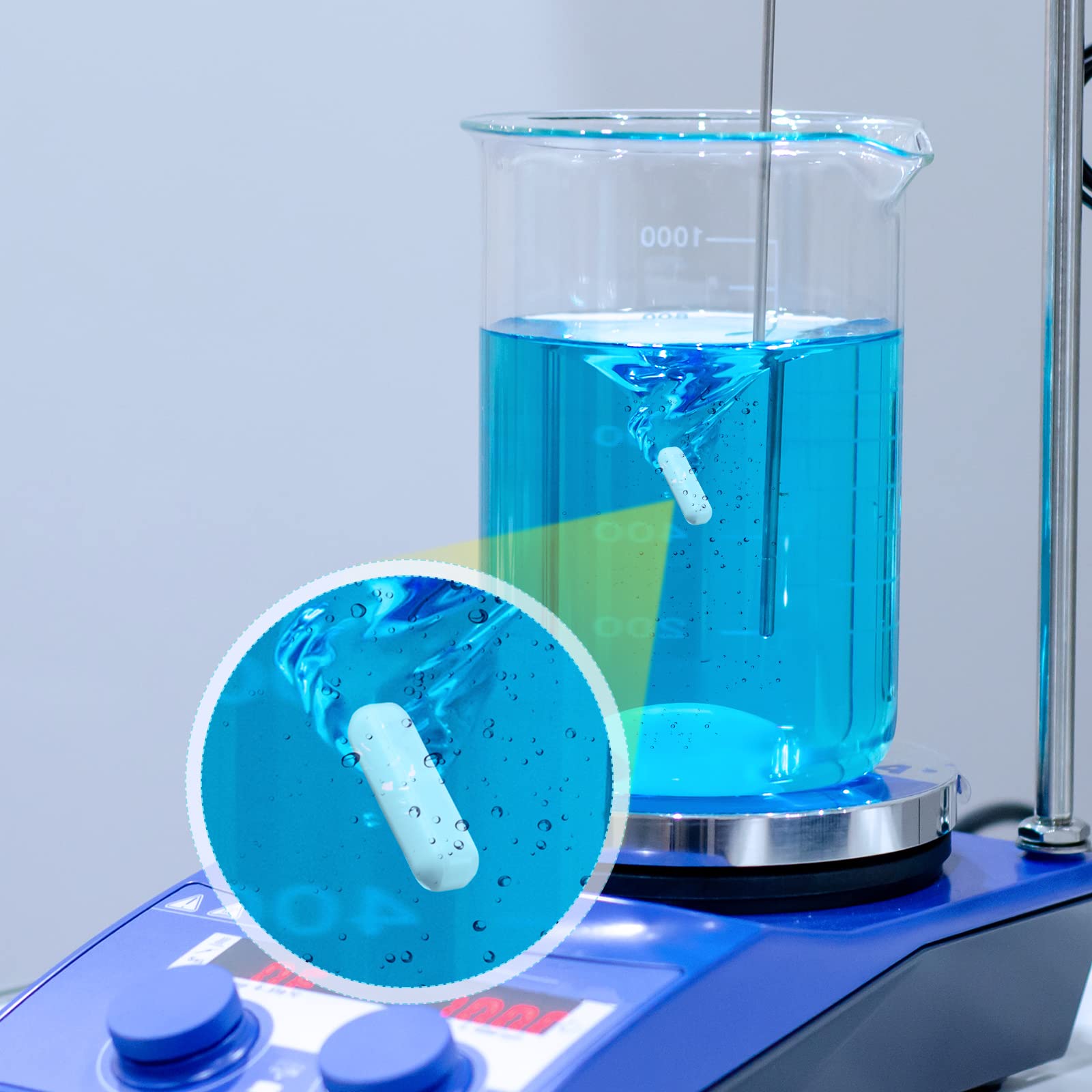 Weewooday bar spinning in beaker on stir plate demonstrating reliable mixing