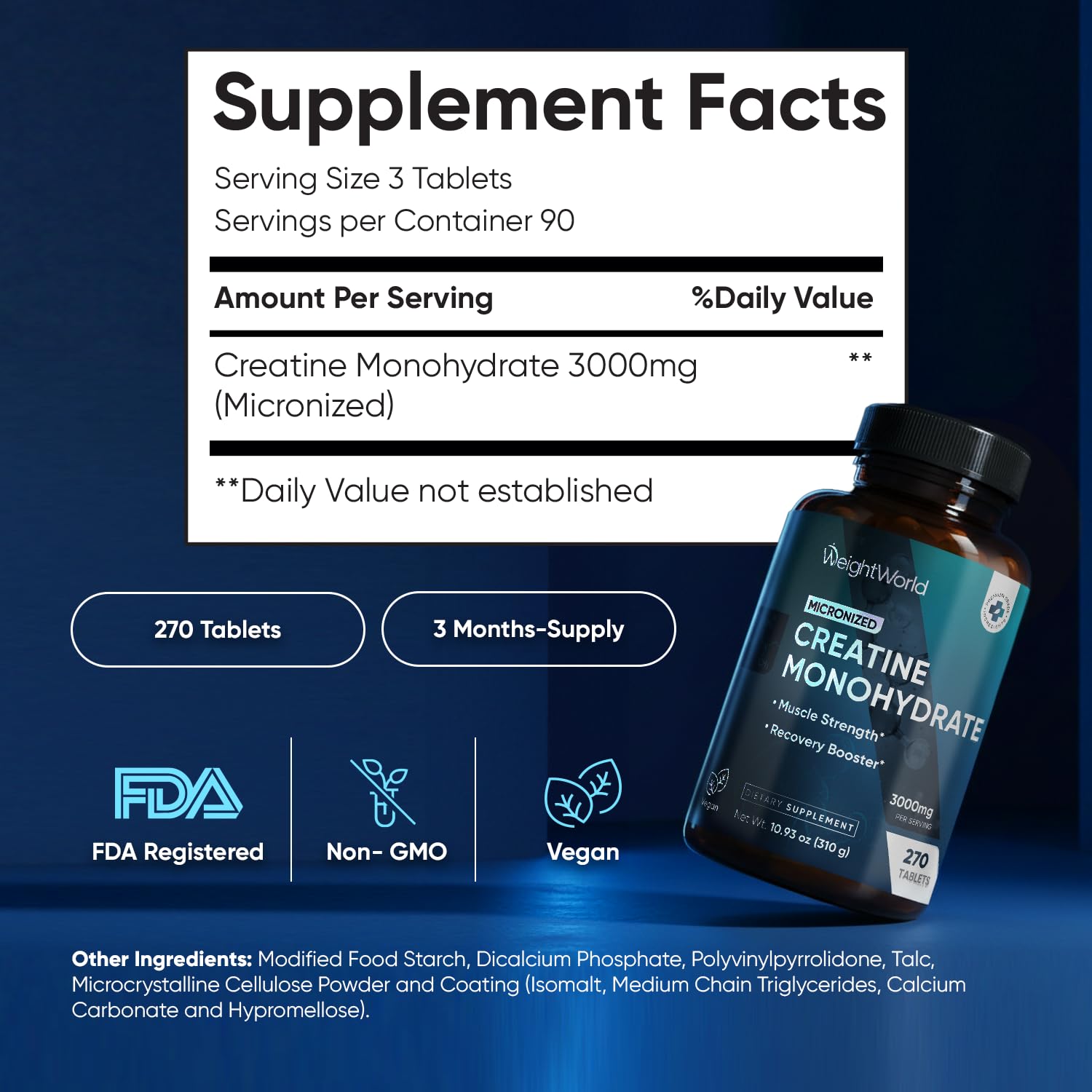 WeightWorld open bottle revealing tablets and three-month supply benefit